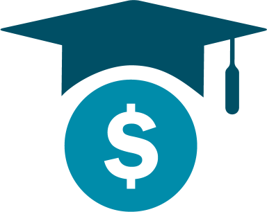 financial aid icon showing graduation cap and dollar sign